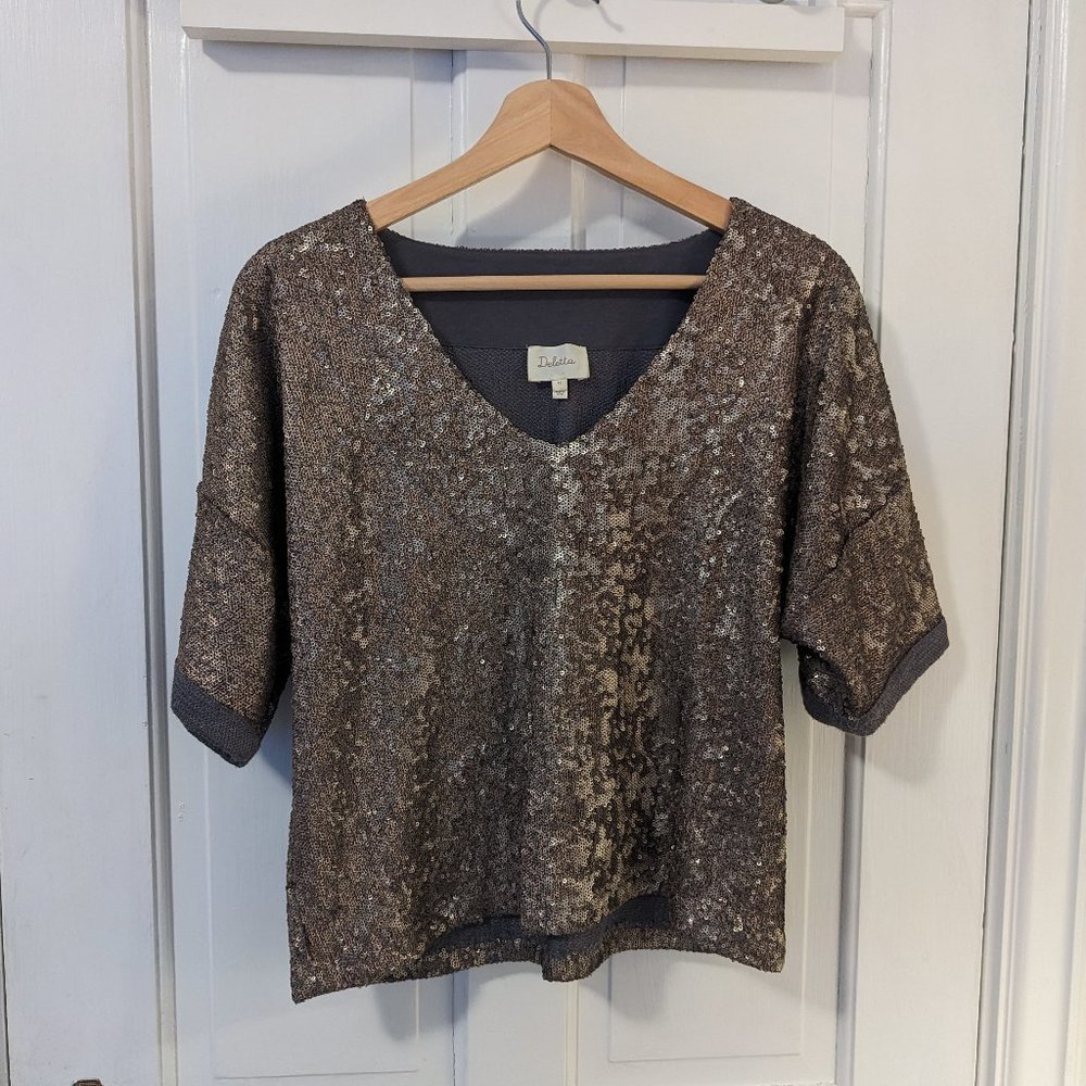 Anthropologie Deletta Sequin V-Neck Top